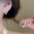18K Gold Plated Copper Hollow Heart Zircon Stud Earrings With Silver Posts For Women view 2