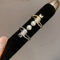 Korean Japanese Style Geometric Open Ring With Faux Pearl And Zircon For Women view 4