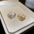 Korean Japanese Style Geometric Open Ring With Faux Pearl And Zircon For Women view 2