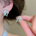 Copper Zircon Enamel Bow Stud Earrings Sweet Elegant Light Luxury Playful Style view 3