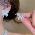 Light Luxury Copper Hollow Butterfly Zircon Enamel Stud Earrings With Silver Posts view 4