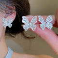 Light Luxury Copper Hollow Butterfly Zircon Enamel Stud Earrings With Silver Posts view 2