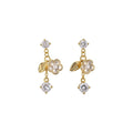 18K Gold Plated Silver Pin Zircon Flower Faux Pearl Stud Earrings New Chinese Style view 5