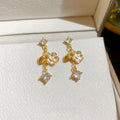 18K Gold Plated Silver Pin Zircon Flower Faux Pearl Stud Earrings New Chinese Style view 3