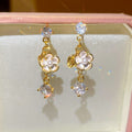18K Gold Plated Silver Pin Zircon Flower Faux Pearl Stud Earrings New Chinese Style view 1