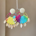 Raffia Woven Shell Stud Earrings For Women Round Geometric Beach Vacation Statement Style view 1