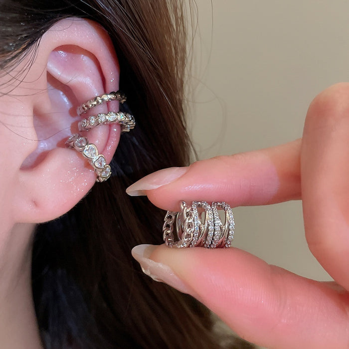 Korean Style Copper Zircon Round Geometric Clip-on Earrings For Women No Piercing Ear Cuff