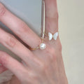 14K Gold Plated Mother Of Pearl Butterfly Adjustable Open Ring Vintage Elegant Shell Jewelry view 3