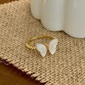 14K Gold Plated Mother Of Pearl Butterfly Adjustable Open Ring Vintage Elegant Shell Jewelry view 4