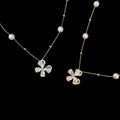 18K Gold Plated Zircon Bow Faux Pearl Flower Necklace Elegant Light Luxury Clavicle Choker view 2