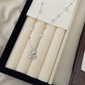 18K Gold Plated Zircon Bow Faux Pearl Flower Necklace Elegant Light Luxury Clavicle Choker view 4