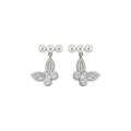Elegant Butterfly Stud Earrings With Simulated Pearl Zircon Accents And Silver Tone Posts view 5