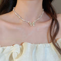 Old Money Style Faux Pearl Zircon Bow Necklace, Vintage Elegant Light Luxury Collarbone Jewelry view 2