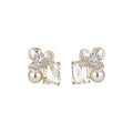 14K Gold Plated Copper Geometric Flower Pearl Stud Earrings With Rhinestone Elegant Style view 5