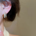 14K Gold Plated Copper French Double Layer Zircon Mother Of Pearl Round Stud Earrings For Women view 3