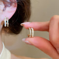 14K Gold Plated Copper French Double Layer Zircon Mother Of Pearl Round Stud Earrings For Women view 1