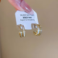 14K Gold Plated Copper French Double Layer Zircon Mother Of Pearl Round Stud Earrings For Women view 2