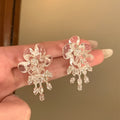 Resin Flower Zircon Tassel Two Way Drop Earrings With Silver Pin Fashion OL Style view 3