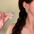 Resin Flower Zircon Tassel Two Way Drop Earrings With Silver Pin Fashion OL Style view 2