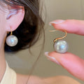 18K Thick Gold Plated Faux Pearl Geometric Ear Hook Earrings For Women French Vintage Light Luxury view 4