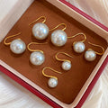 18K Thick Gold Plated Faux Pearl Geometric Ear Hook Earrings For Women French Vintage Light Luxury view 1