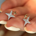 Simple Shiny Star Zircon Stud Earrings For Women, Two Tone Small Daily Commuter Jewelry view 2
