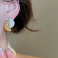 18K Gold Plated Copper Round Zircon Mother Of Pearl Stud Earrings For Women Minimalist Luxury view 4