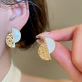 18K Gold Plated Copper Round Zircon Mother Of Pearl Stud Earrings For Women Minimalist Luxury view 2