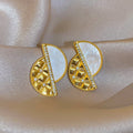 18K Gold Plated Copper Round Zircon Mother Of Pearl Stud Earrings For Women Minimalist Luxury view 1