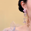Artificial Crystal Colorful Floral Beaded Tassel Drop Earrings Vacation Style Silver Needle Jewelry view 3