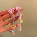 Artificial Crystal Colorful Floral Beaded Tassel Drop Earrings Vacation Style Silver Needle Jewelry view 4