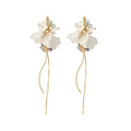 Elegant Floral Petal Faux Pearl Tassel Drop Earrings With Silver Needle Posts view 5