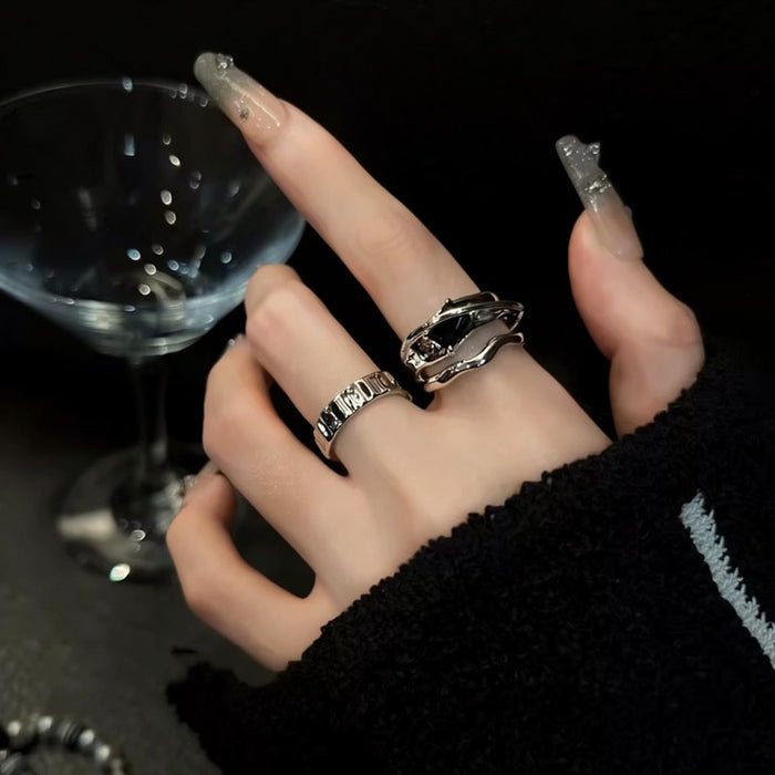 Dark Style Square Zircon Open Ring For Women