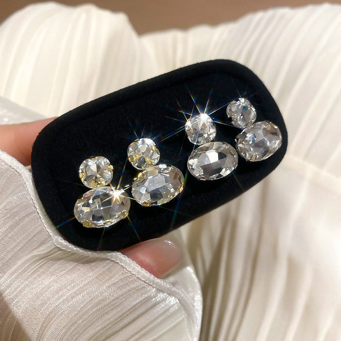 Copper Oval Rhinestone Stud Earrings Minimalist Modern Geometric Light Luxury Jewelry For Women
