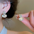 Copper Oval Rhinestone Stud Earrings Minimalist Modern Geometric Light Luxury Jewelry For Women view 4