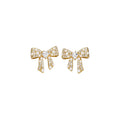 18K Gold Plated Silver Needle Zircon Bow Faux Pearl Stud Earrings Light Luxury Office Jewelry view 5