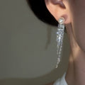 Palace Style Geometric Faux Pearl Zircon Tassel Drop Earrings With Silver Pins view 4
