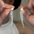 Palace Style Geometric Faux Pearl Zircon Tassel Drop Earrings With Silver Pins view 3