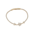 French Chic Copper Zircon Geometric Flower Bangle, Minimalist Light Luxury Fashion Jewelry view 5