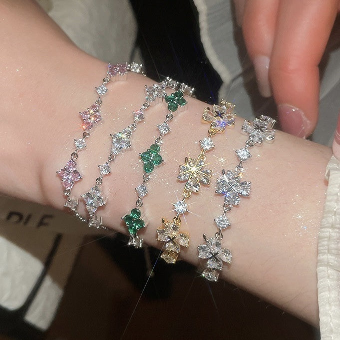 Korean Style Copper Zircon Flower Bangle Elegant Minimalist OL Fashion Jewelry for Women