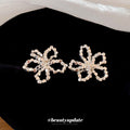 Copper Hollow Flower Stud Earrings With Silver Posts, Trendy Minimalist Elegant Floral Jewelry view 4