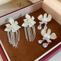 Light Luxury Silver Flower Tassel Copper Drop Earrings For Women Fashion OL Style Ear Jewelry view 1