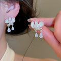 Light Luxury Silver Flower Tassel Copper Drop Earrings For Women Fashion OL Style Ear Jewelry view 4