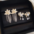 Light Luxury Silver Flower Tassel Copper Drop Earrings For Women Fashion OL Style Ear Jewelry view 3