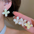 Copper Floral Enamel Pearl Stud Earrings Elegant Fresh Dopamine Style Ear Jewelry view 2