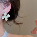 Copper Floral Enamel Pearl Stud Earrings Elegant Fresh Dopamine Style Ear Jewelry view 4