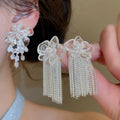 Resin Flower Tassel Stud Earrings With Zircon Accents And Silver Pin Minimalist OL Style view 2