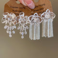 Resin Flower Tassel Stud Earrings With Zircon Accents And Silver Pin Minimalist OL Style view 1