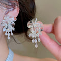 Resin Flower Tassel Stud Earrings With Zircon Accents And Silver Pin Minimalist OL Style view 4