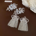 Resin Flower Tassel Stud Earrings With Zircon Accents And Silver Pin Minimalist OL Style view 3